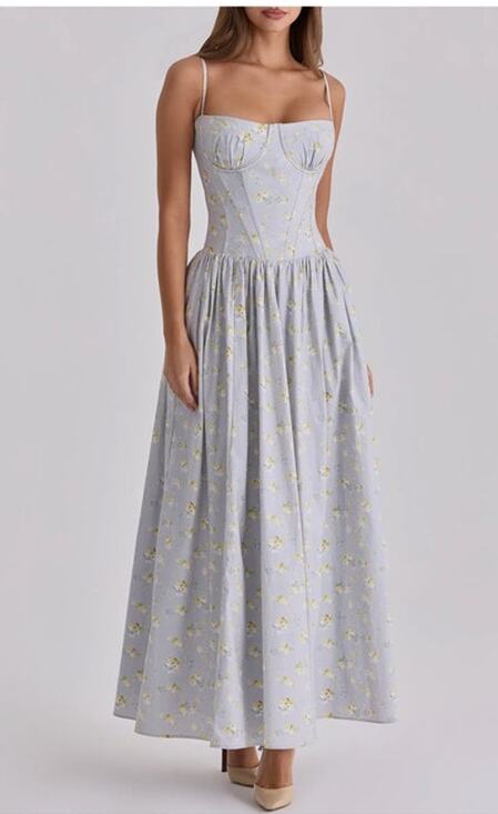 House of CB Dresses & Skirts - HOUSE OF CB Sz M Medium Bigger Cup Blue Dress Rona Blue Floral Corset